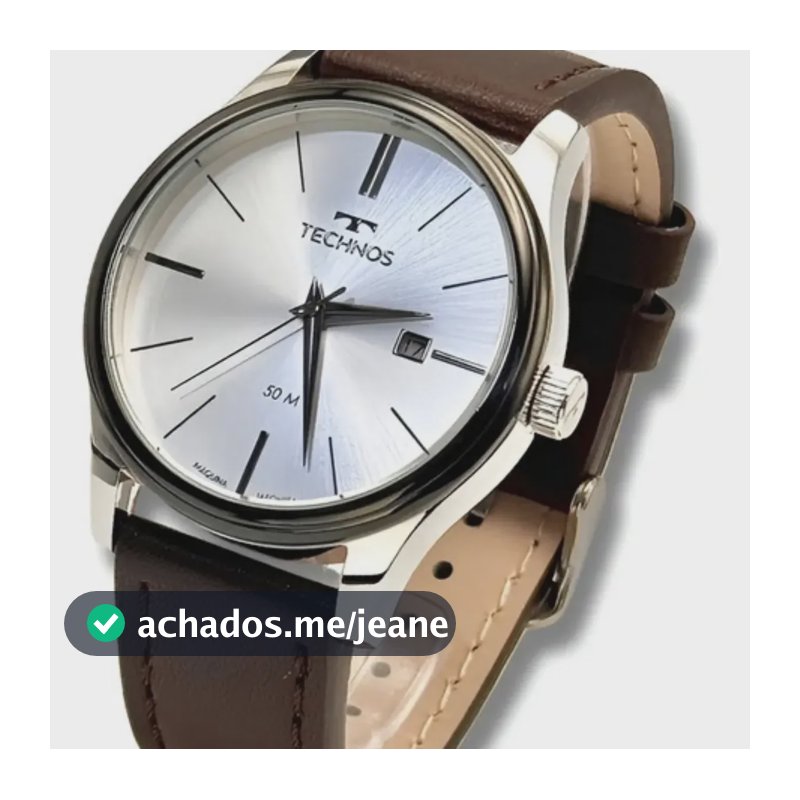 Relógio Technos Masculino Steel Prateado Pulseira Couro Marrom Preto Prateado