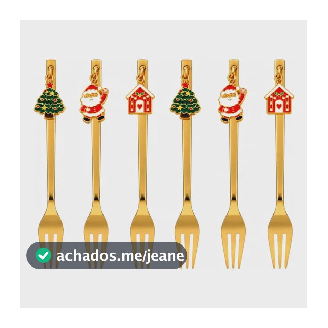 Jogo 6 Garfos 14,9cm Inox Dourado Com Pingentes Natalinos Dourado