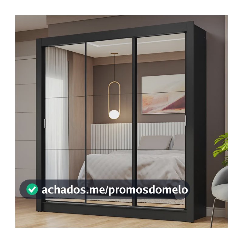 Guarda-roupa Casal 3 Portas Correr Espelho Nobre Madesa Cor Preto