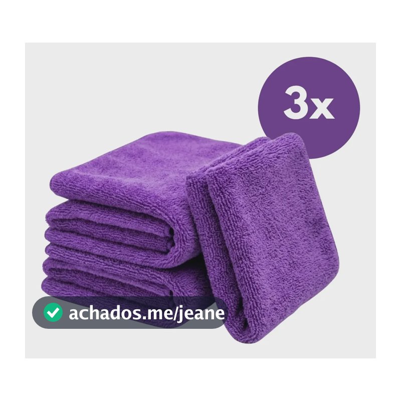 Pacote 3 Pano Microfibra 40x40 Limpeza Carro Moto Multiuso Cera Lustro Lavagem Secagem Polimento Profissional Estetica Detail - Zacs Roxo
