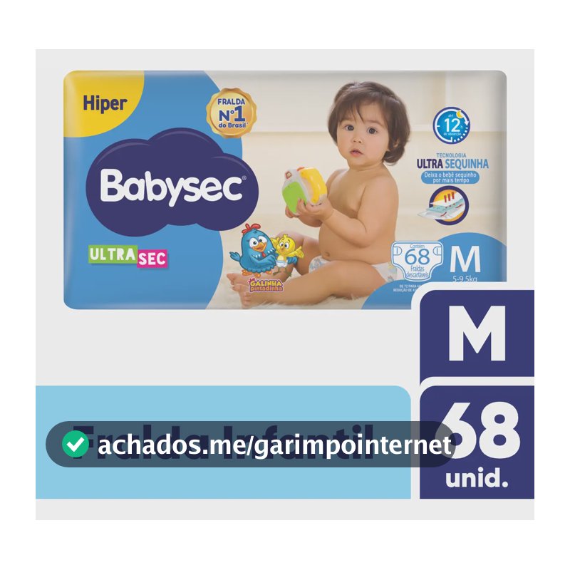 Fralda BabySec Ultrasec Galinha Pintadinha Tamanho M 68 unid