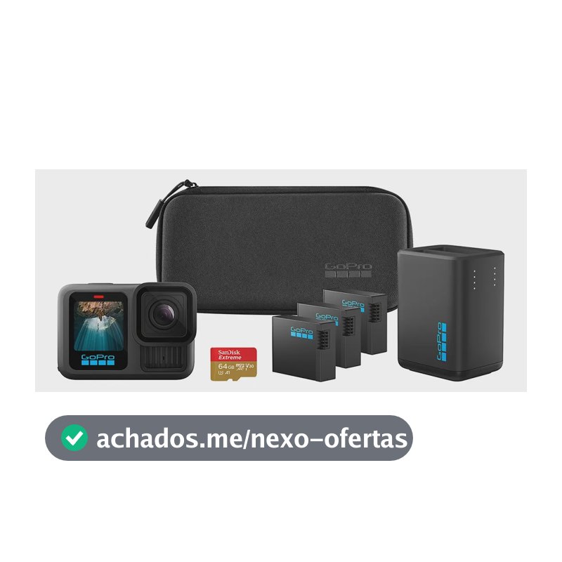 GoPro HERO13 Black Power Bundle - Kit com Câmera de Ação à Prova d'água 10m, 5.3K60, 27MP e Carregador duplo com Baterias, estojo e Cartão de Memória