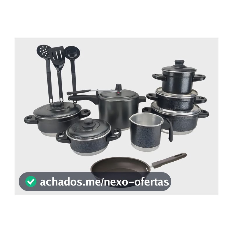 Jogo de Panelas Extra Forte Luxo 11 Peças com Panela de Pressão e Frigideira Antiaderente Preto Craqueado