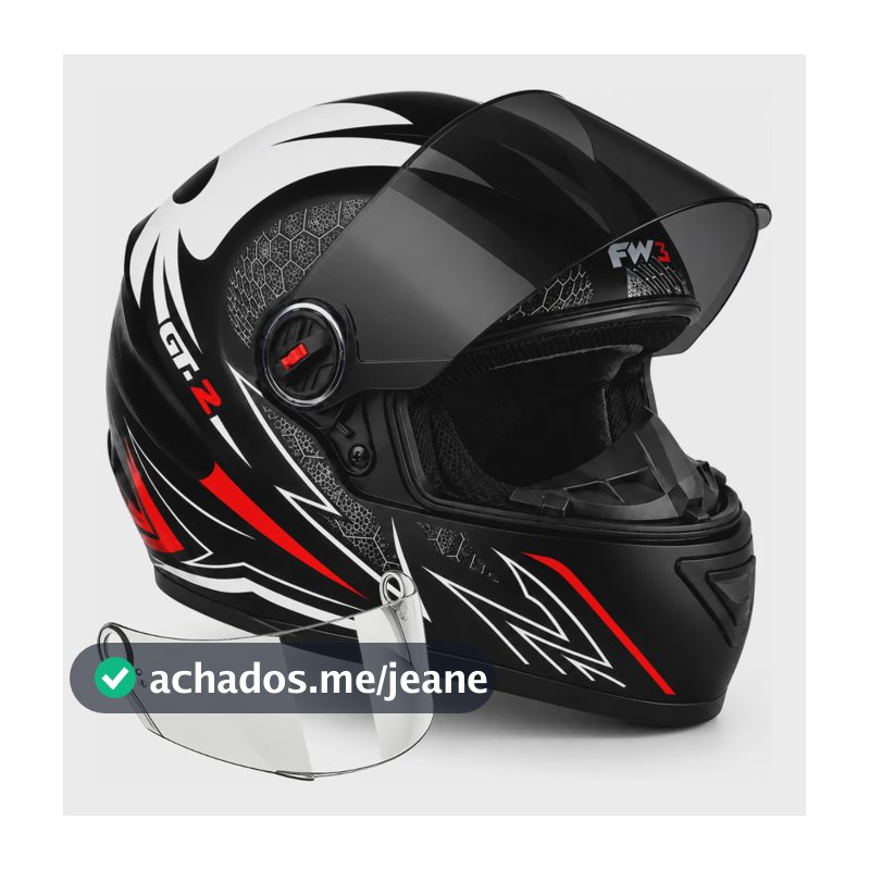 Capacete Fw3 Gt2 Brilho Mais Viseira Fumê Extra Vermelho Monocolor Brilhante 58