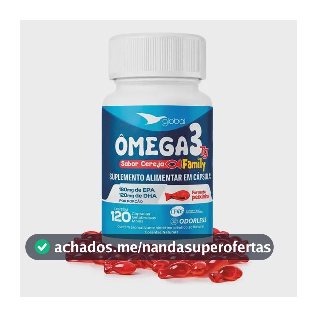 Suplemento Ômega 3 Family Peixinho - 120 Cápsulas Sabor Cereja 18 12 - Global Suplementos
