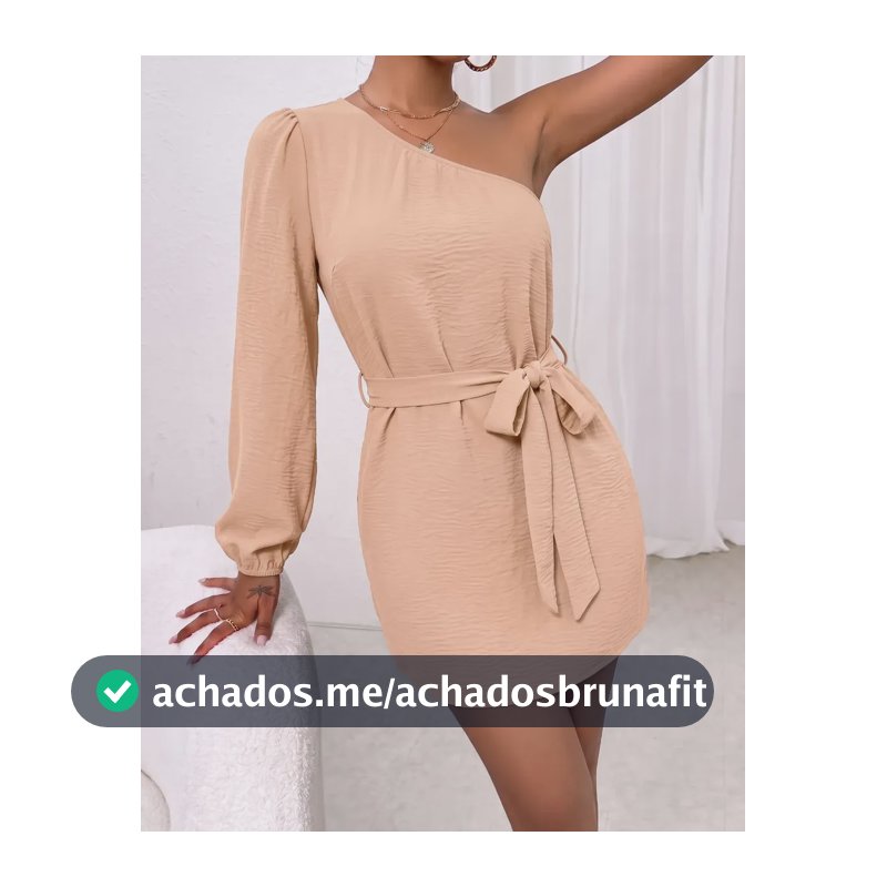 Vestido Curto Feminino Macaquinho Mula Manca Longa Cinto Nude Único