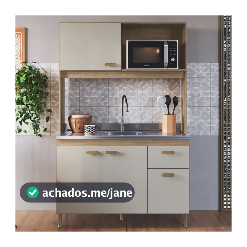 Indekes Cozinha Compacta Veneto 120cm 4 Portas 1 Gaveta Castani/Off White