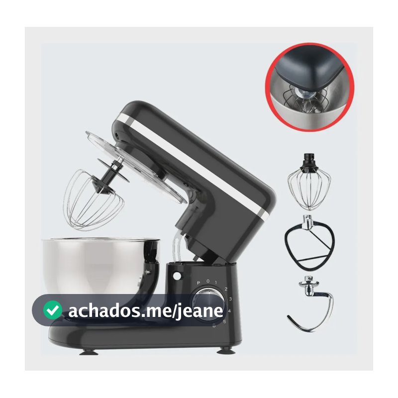 Batedeira Planetária Potente 1000w Confeitaria Pães Inox Preto 220v Na