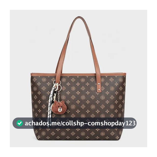 Bolsa Tote Feminina Grande Couro Pu Luxo Monograma Urso