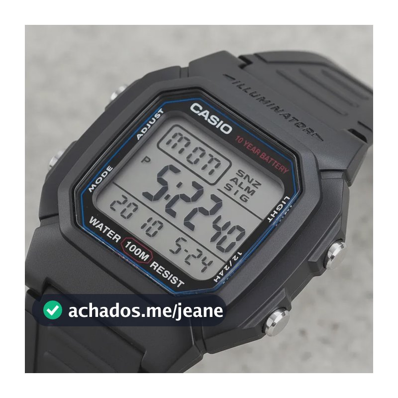 Relógio Casio W-800H-1AV Masculino Digital Preto Cor do fundo Branco