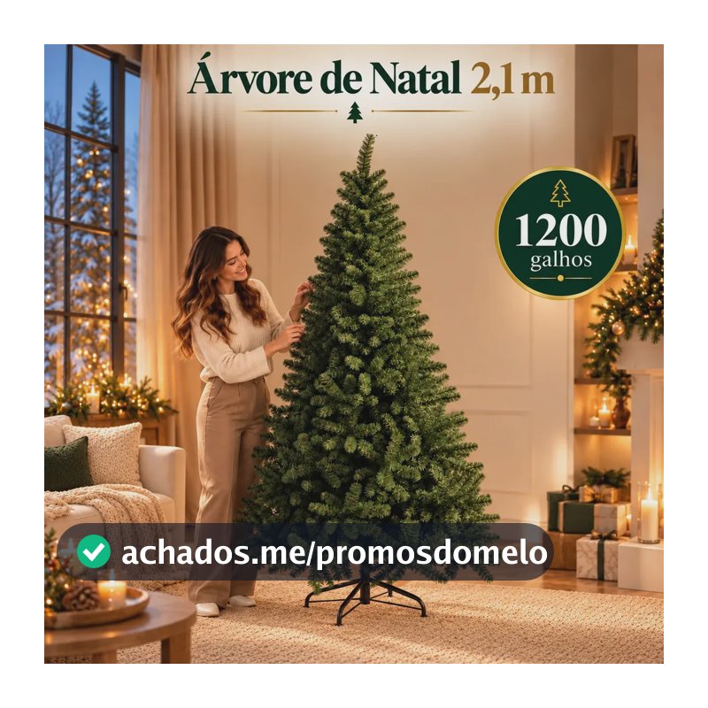Árvore De Natal 2,10m Cheia 1200 Galhos Luxo Base Metálica Bello Festas Verde