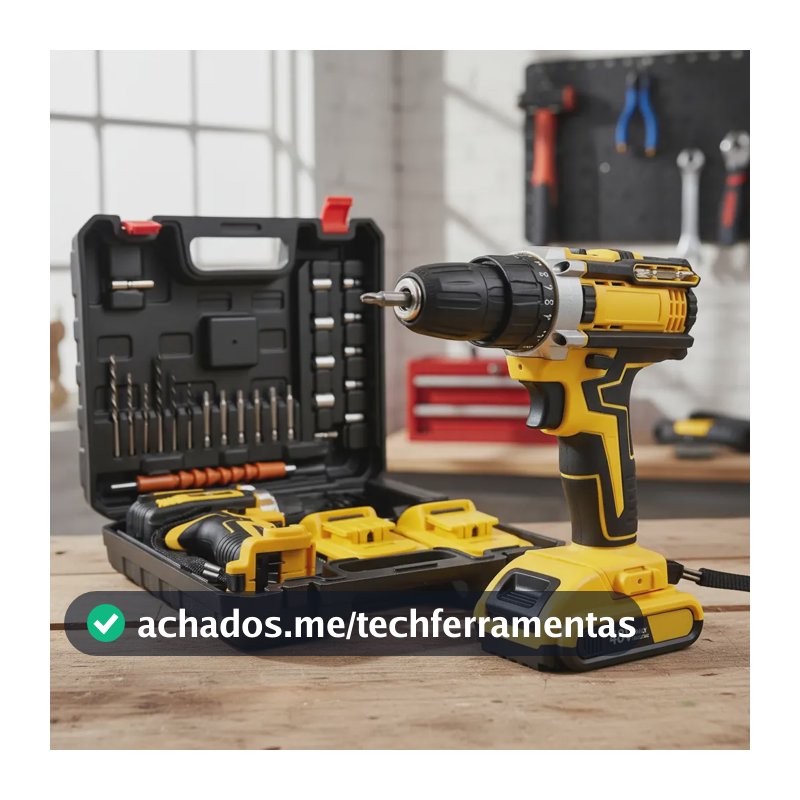 Parafusadeira Furadeira Impacto 3 Funções Sem Fio 2 Baterias Amarelo 50hz/60hz