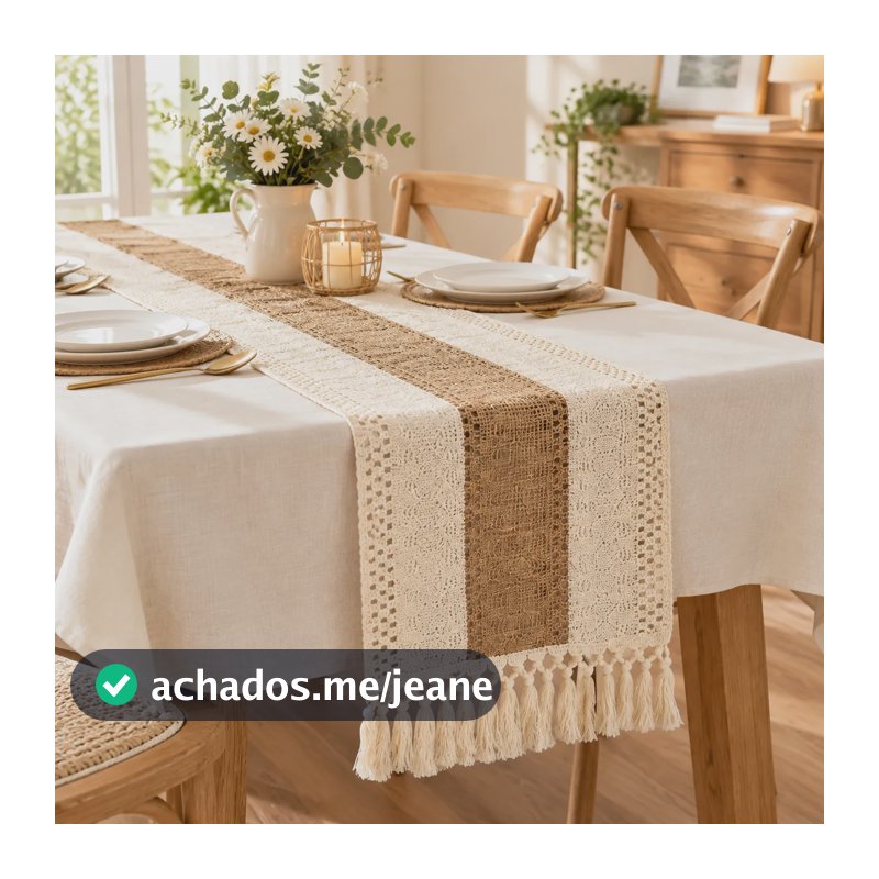 Caminho De Mesa Trilho Algodão 30x220cm Boho Franja 1un Cáqui