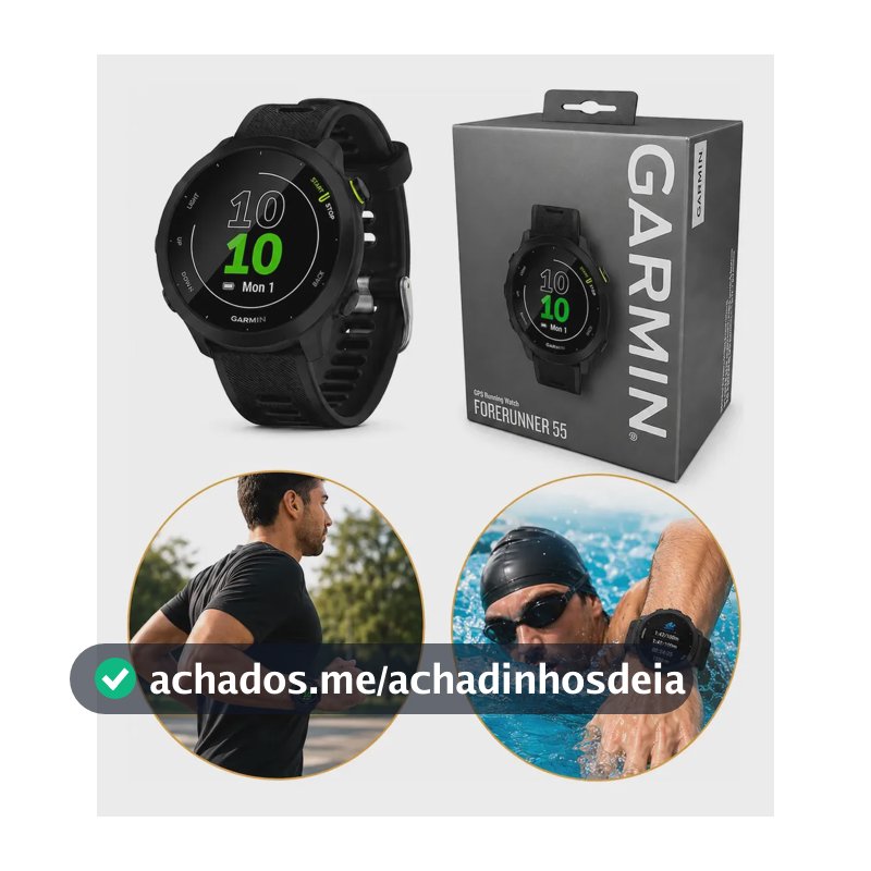 Relógio Garmin Forerunner 55 Monitor Cardíaco Gps 42mm Preto Preto