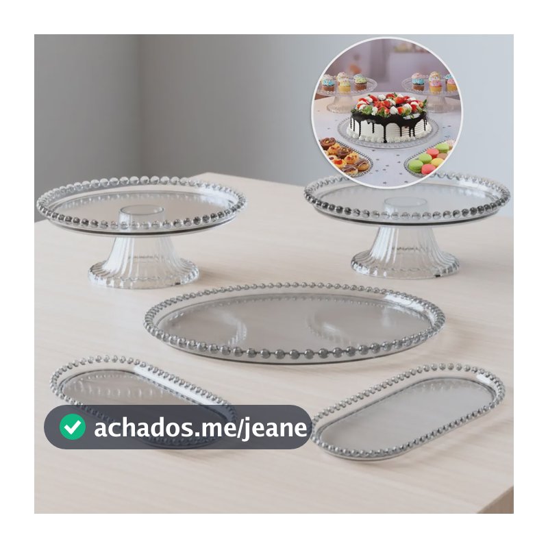 Kit Festa 3 Bandejas + 2 Boleiras Cor Cristal Cristal
