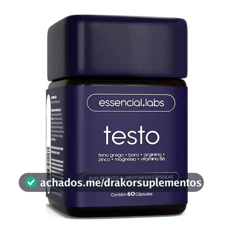 TESTO ESSENCIAL - Fórmula Exclusiva com Feno Grego + Boro + Arginina + ZMA + Vitamina B6 - 60 cápsulas