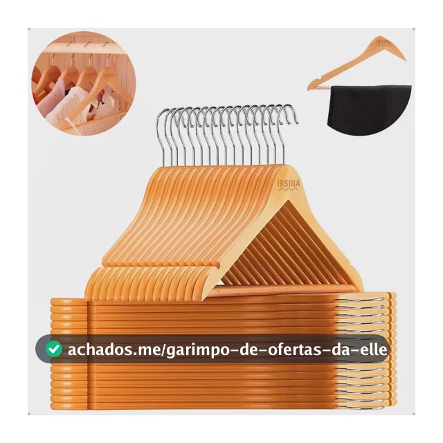Kit 30 Cabides de Madeira Antiderrapantes IRSINA com Gancho Giratório