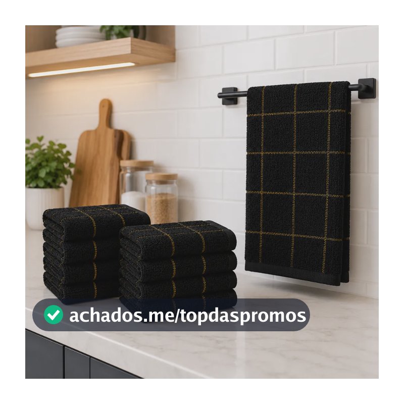 Kit 5 Pano De Prato Grande Preto Xadrez Algodão Laune Haus Preto Xadrez Minimalista Moderno