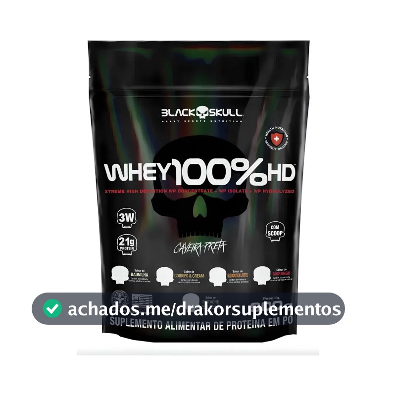 Suplemento em pó Black Skull Whey 100% HD sabor Baunilha 900 g