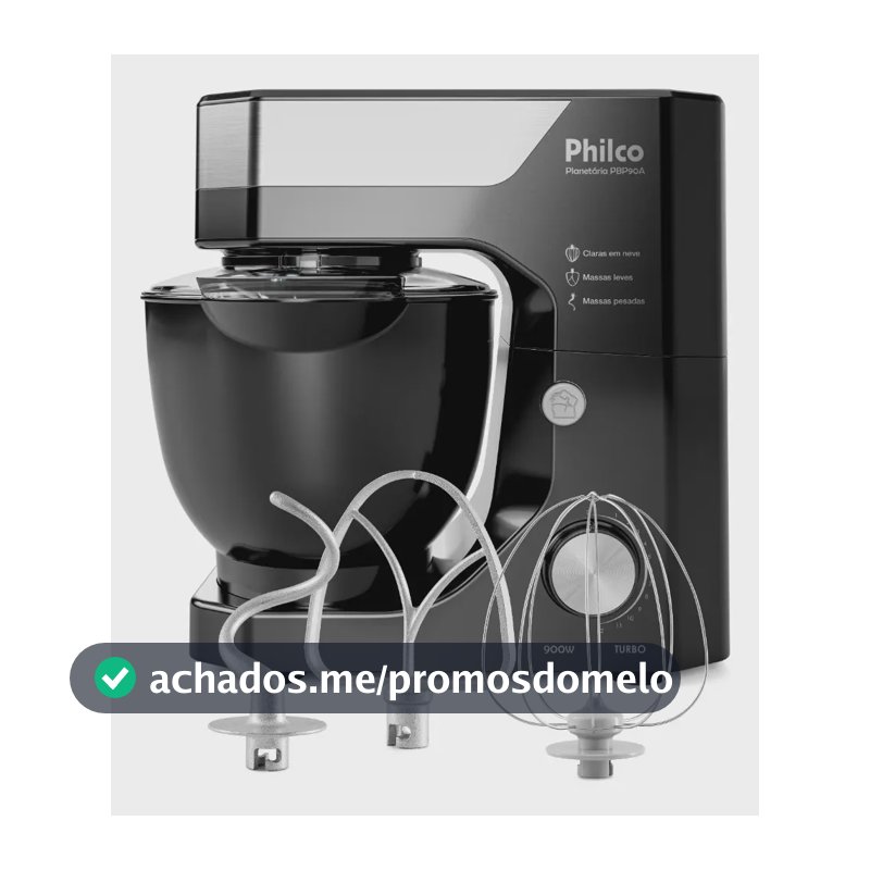 Batedeira Planetária Philco 900W 5L Preta 12 Velocidades Turbo PBP90A