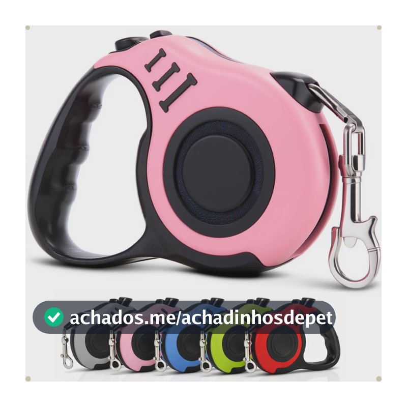 Coleira Guia Retrátil 5 Metros Pet Cachorros Gatos Até 20kg Rosa