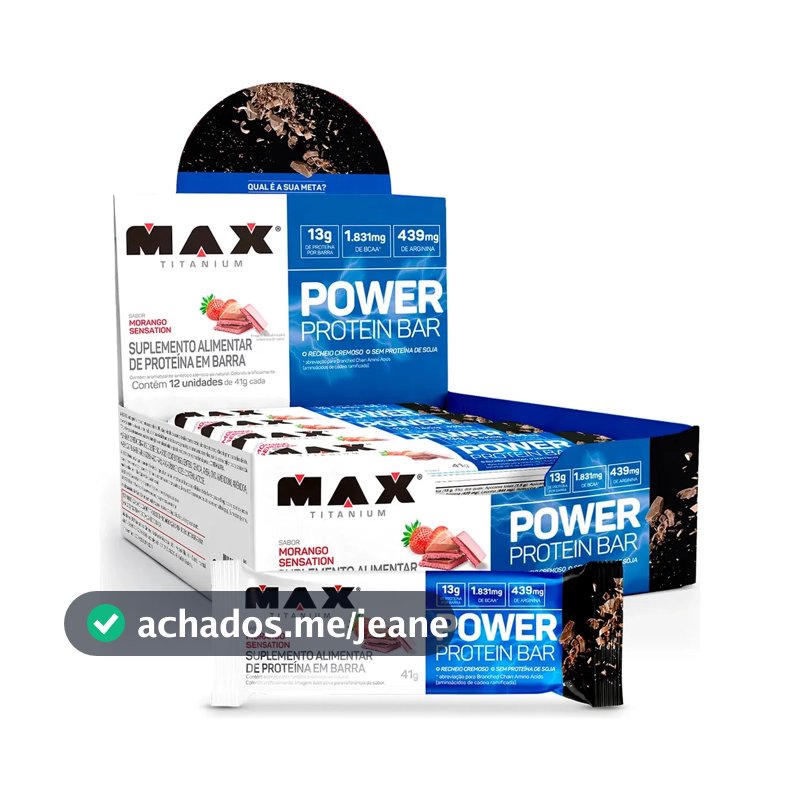 Power Protein Bar 41g Display Com 12 Unid Max Titanium Sabor Morango sensation