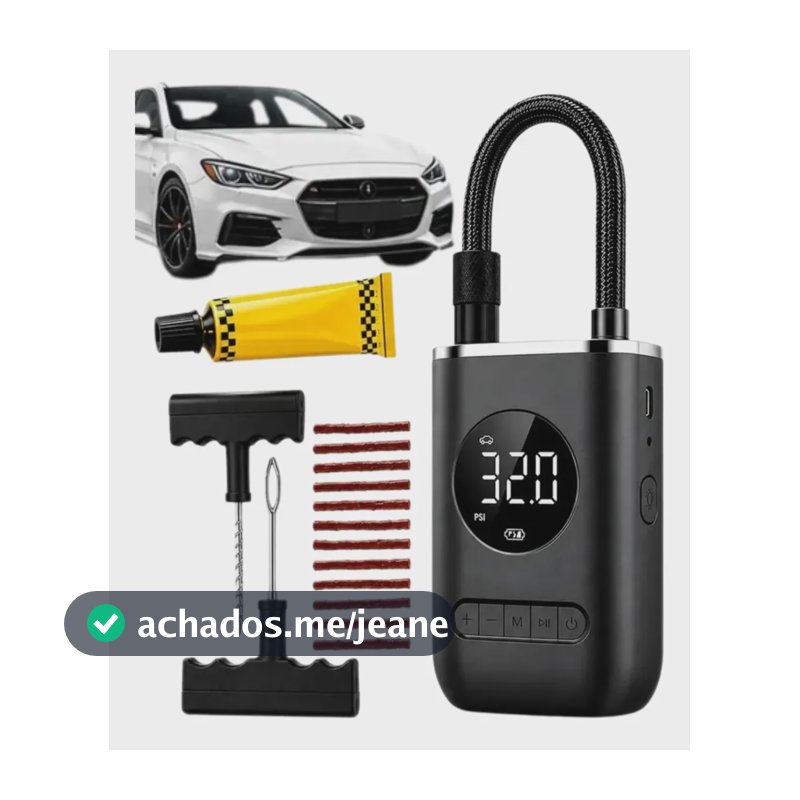 Reparo Pneu Carro Moto + Mini Compressor Bomba Ar Portátil