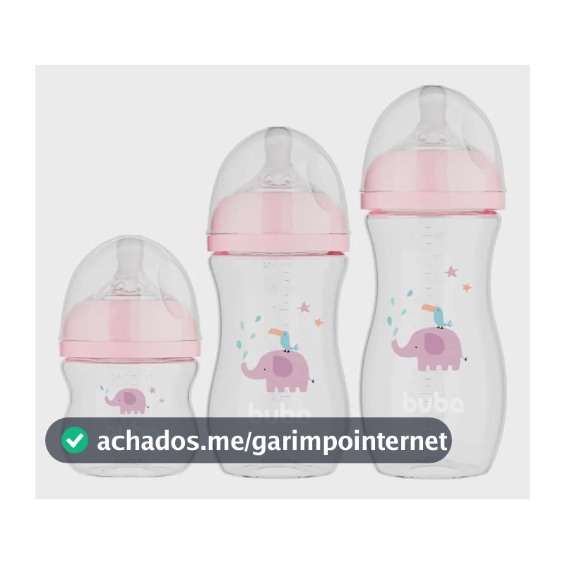 Kit 3 mamadeira easy flow anticólica 120 270 330ml rosa elefante Buba
