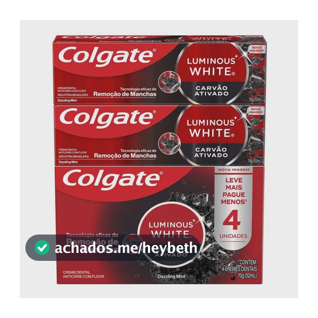 Creme Dental Colgate Luminous White Carvão Ativado 70g 4 un