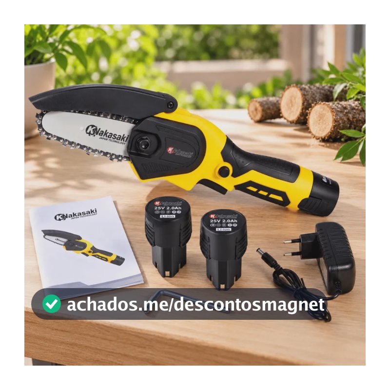 Mini Motosserra Nakasaki 25v 800w Profissional 2 Baterias Amarelo 127/220v