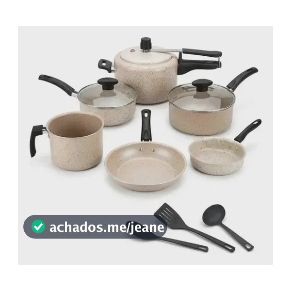 Jogo De 9 Panelas Antiaderente Teflon Com Panela Pressão 2l Preto E Bege