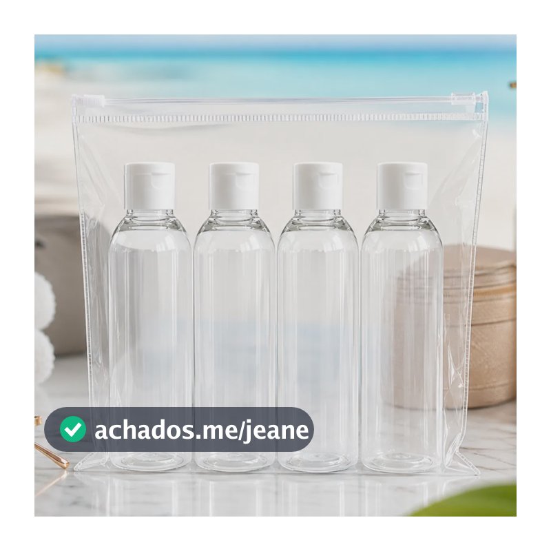 Kit Viagem 4 Frasco Porta Shampoo Creme Sabonete 100ml Avião Transparente