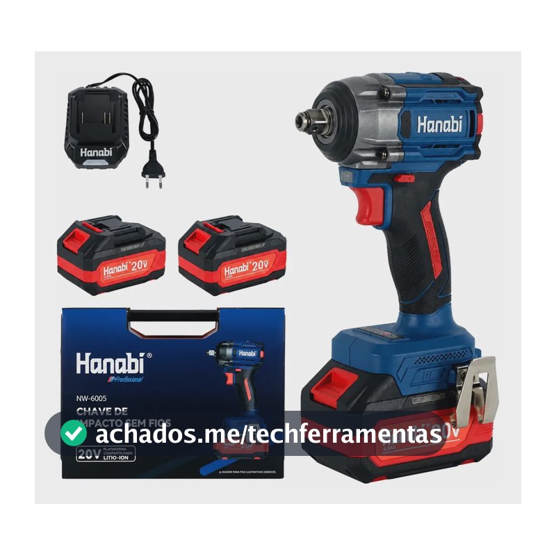 Chave De Impacto Sem Fio Hanabi 20v 500nm 4.0ah Profissional Preto 127/220v