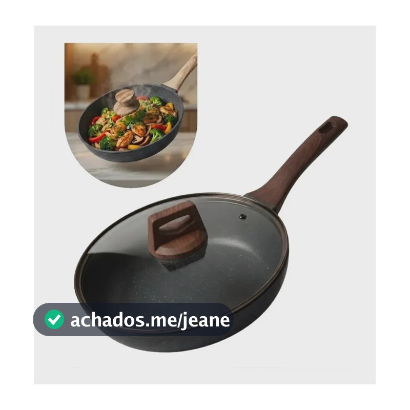 Frigideira Cerâmica Antiaderente com Tampa Vidro 24cm Dinda Home