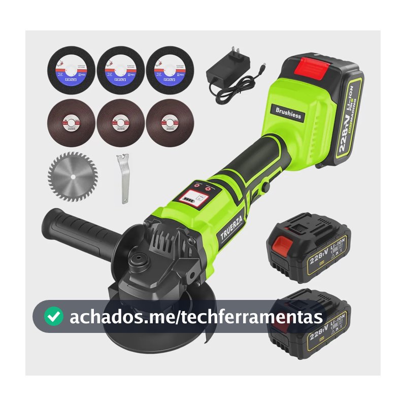 Esmerilhadeira Lixadeira Angular Led 12000rpm 4.1/2 Truerza Verde 24v