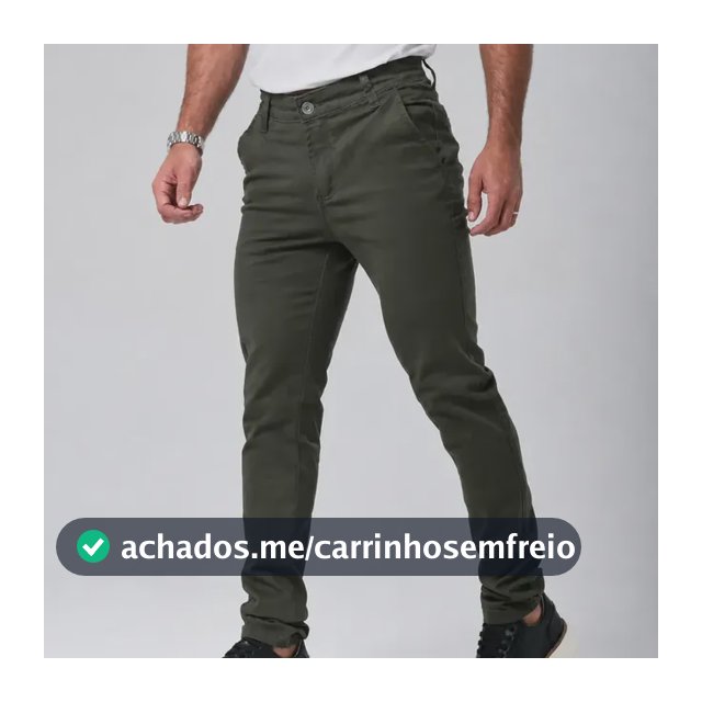 Calça Masculina Sarja Esporte Fino Bolso Faca Lycra Stillger Verde Militar Liso 48