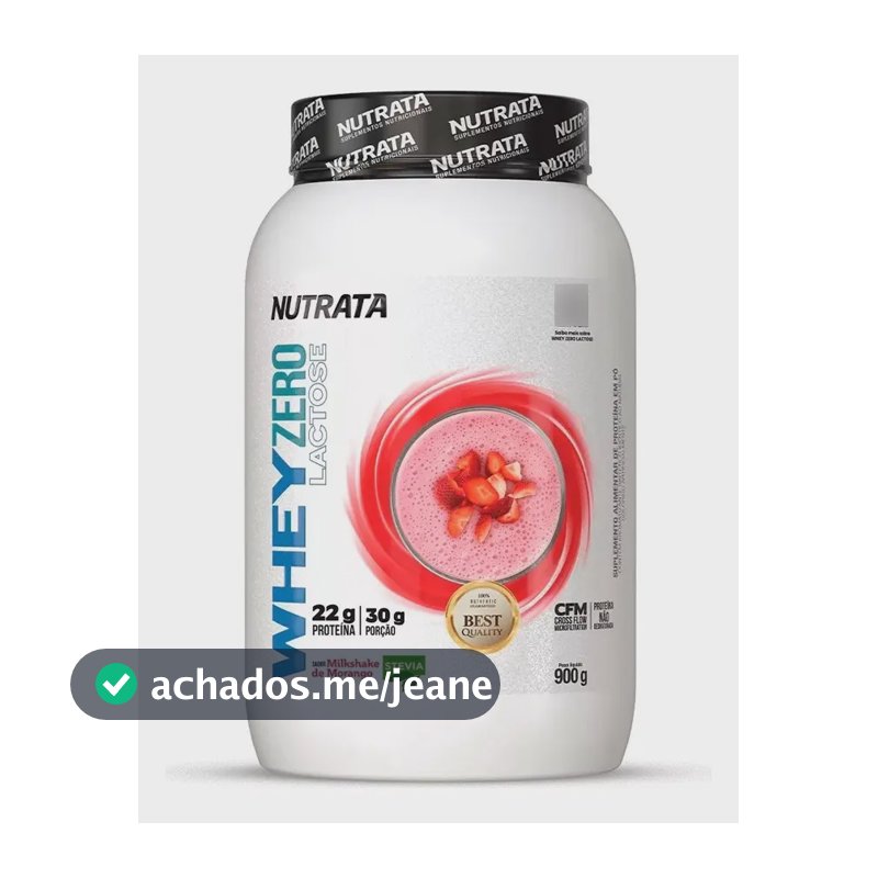 Suplemento Whey Zero Lactose Pote 900g Milkshake de Morango Nutrata