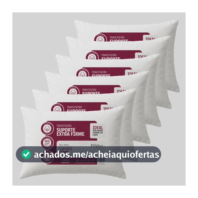 Kit 6 Travesseiros Antialergico 50x70 Suporte Extra Firme Branco
