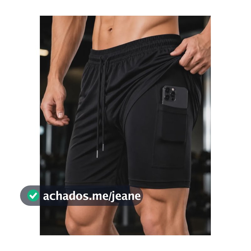Bermuda Masculina 2 Em 1 Compressão Academia Short Dry Fit Preto G