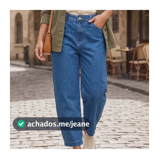 Calça Jeans Feminina Mom Barrel Cintura Elástico Bolso Faca