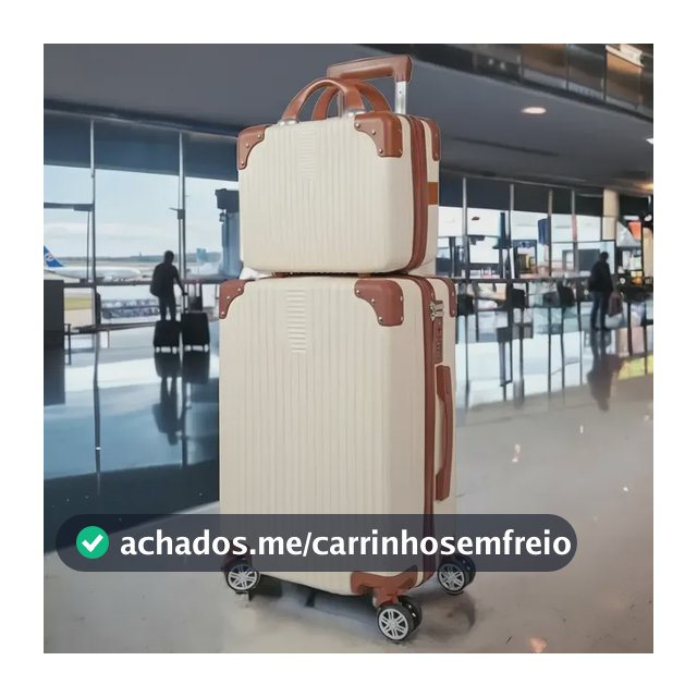 Mala De Viagem 10kg Promoção Rodas 360° Miami Com Frasqueira Bege Listras