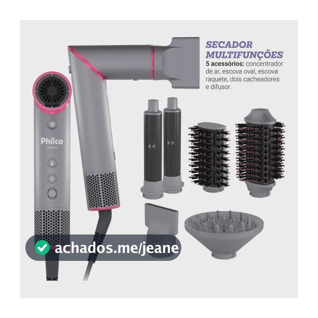 Secador de Cabelos Philco Motor BLDC 6 acessórios Fast Dry 1450W PSD16A 127v