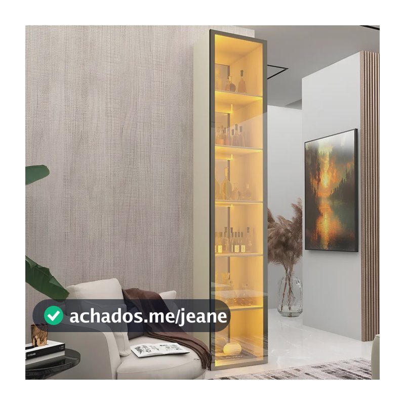 Cristaleira MDF Moderna Off White Gelius Móveis Luminare com Espelho e LED