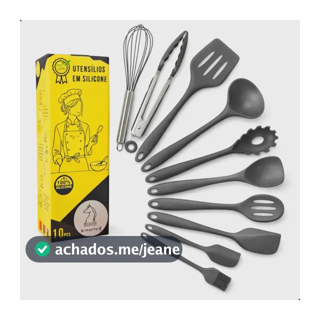 Kit Utensílios de Cozinha em Silicone X-Matte 10 Peças para Panelas Antiaderentes Cinza-escuro