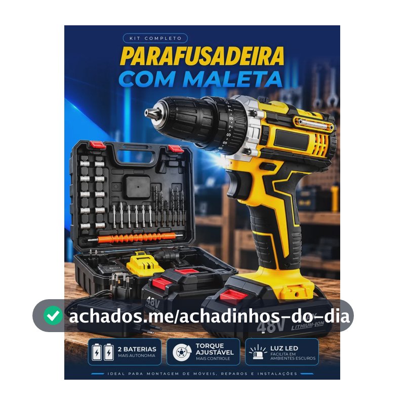 Parafusadeira Furadeira C/ 2 Baterias Maleta Kit Completo Led Eixo Flexível Vários Níveis Torque Simake