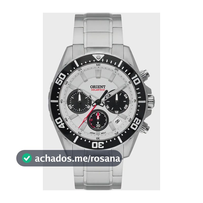 Relógio Orient St Elite Sea Solartech Mbssc288 S1sx Correia Prateado Bisel Preto Fundo Branco