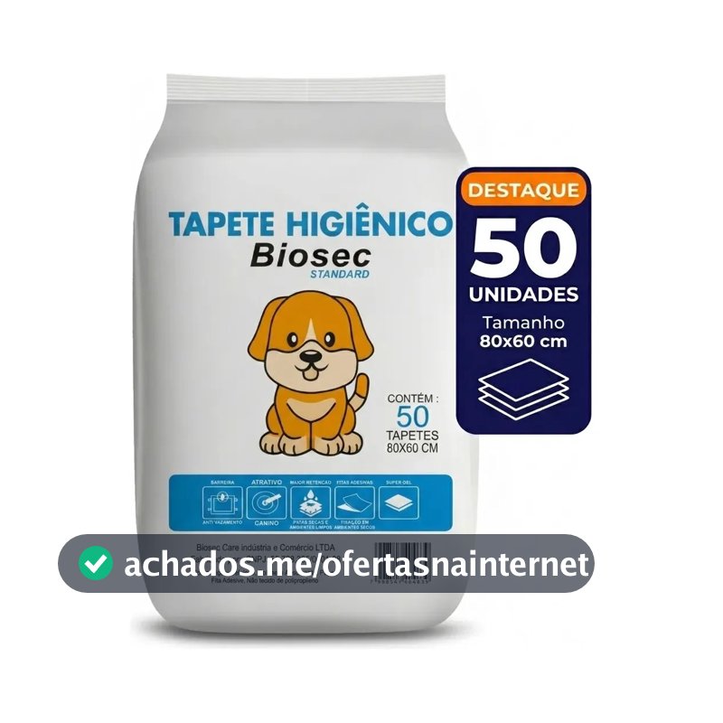 Tapete Higiênico 50 Unidades 80x60 biosec descartável para cachorro pet cão absorvente manta fralda com fita adesiva antiodor