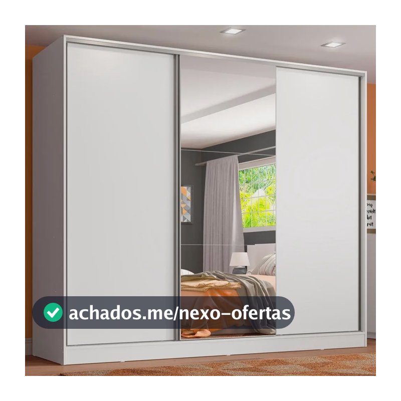 Guarda Roupa Juvenil 100% Mdf Madesa Kevin 3 Portas Espelho Cor Branco XB1063091E
