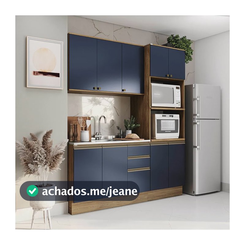 Cozinha Compacta Celeste Kappesberg 100% Mdf Azul 190cm Nogueira/azul Profundo