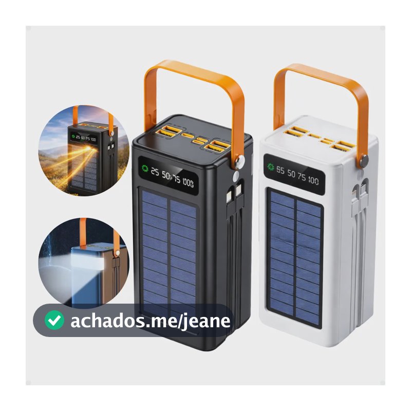 Carregador Portátil Power Bank Solar Turbo 50.000mah Rápido Branco